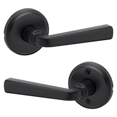 Imagem de Kwikset 720TDL-514 Tranca de porta de passagem de alavanca Trafford com trava 6AL e acabamento preto fosco RCS Strike