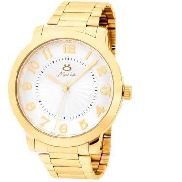 Imagem de Relógio feminino aço inox dourado + colar + brincos + caixa moda strass casual social