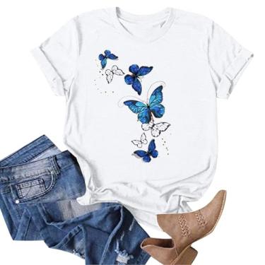 Imagem de Camisetas brancas femininas 2024 verão libélula borboleta gráfico tops manga curta gola redonda blusas básicas túnica casual, Z15 Branco, XXG
