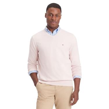 Imagem de Tommy Hilfiger Suéter pulôver masculino essencial de algodão com gola V e manga longa,...