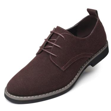 Imagem de Sapato social masculino de camurça com cadarço Oxford clássico com ponta de asa, casual, luxo, trabalho, escritório, Derby, Marrom, 37