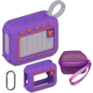 Imagem de JCHPINE Capa de silicone e capa rígida de viagem para alto-falante Bluetooth JBL Go 4 ultra portátil, acessórios para alto-falante JBL Go 4 Pro Sound Bluetooth Stand Up Holder (capa roxa)