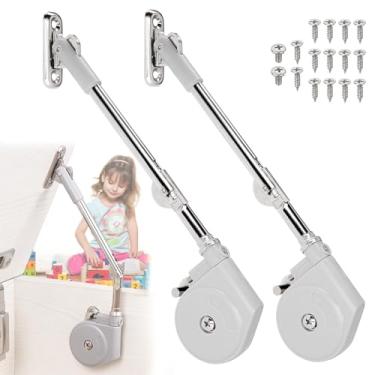 Imagem de Pacote com 2 dobradiças macias para caixas de brinquedos, baús de madeira, armazenamento de cedro, baús e bancos | Dobradiças de peito lentas de liga de zinco | Dobradiças de fechamento lento do