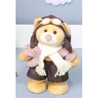 Imagem de URSO AVIADOR CLASSICO PELUCIA FIXA EM PÉ 20 CM (PALHA)