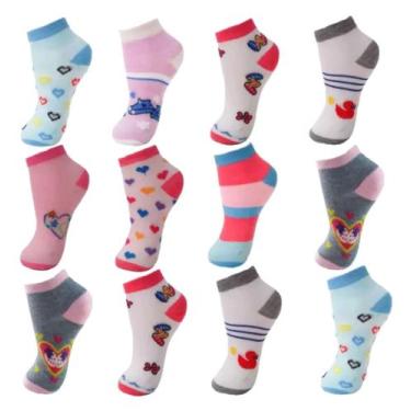Imagem de Kit 12 Pares Meias Infantil Menina 12 cores diferentes de 0-2 ao 8-12 