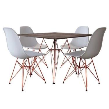 Imagem de Jogo De Mesa Eames De Ferro Cobre E Tampo Quadrado Amadeirado 90cm 4 C