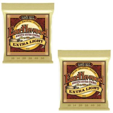 Imagem de Kit 2 Encordoamento Violão Aço 010 Ernie Ball Earthwood Extra Leve