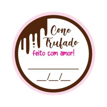 Imagem de 250 Adesivos - Etiquetas Cone Trufado Feito Com Amor - Redondo 3 Cm - 