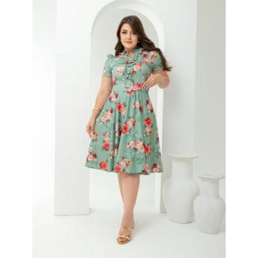 Imagem de Vestido Midi Soltinho Floral Elegante Gode com Cinto - Fashion, Verde,