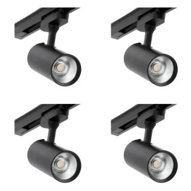 Imagem de Kit 4 Spots Para Trilho 10w 6500K Preto 2 em 1 Embu Led