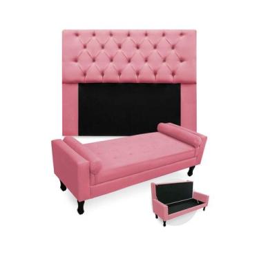 Imagem de Combo Cabeceira Mirage + Recamier Baú Fenix Queen 160 cm Suede Rosa Ba