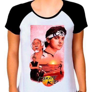 Imagem de Camiseta Raglan Feminina Branca Cobra Kai 07 - DESIGN CAMISETAS, Preto