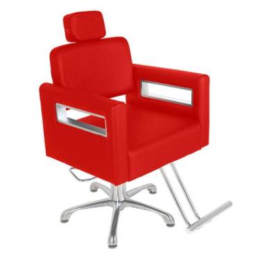 Imagem de Cadeira De Cabeleireiro Toscana Silver Encosto Fixo - CC&S, Vermelho