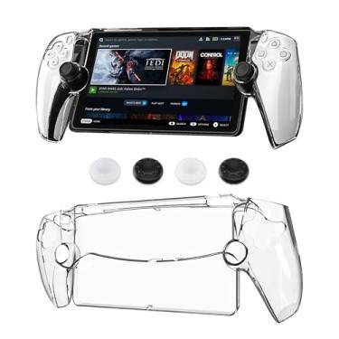 Imagem de GLDRAM Capa protetora de PC transparente para PlayStation Portal Remote Player, capa rígida protetora completa com 4 tampas antiderrapantes para polegar para acessórios PS Portal – engrossada e sem