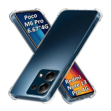 Imagem de USTIYA Capa para Xiaomi Poco M6 Pro/Redmi Note 13 Pro 4G TPU transparente quatro cantos capa de proteção de grau militar transparente fundo macio