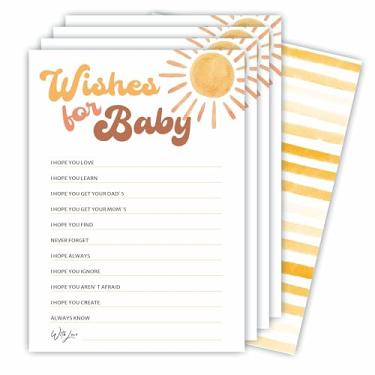 Imagem de Wishes For Baby Kits de jogos para chá de bebê - 30 cartas de jogo dupla face preenchidas em aquarela estilo Sunshine para revelação de gênero, anúncio de bebê, lembrancinha de festa e suprimentos -