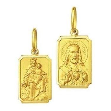 Imagem de 1 Medalha Escapulário Retangular Médio 1,60 centímetros Ouro 18K K160 