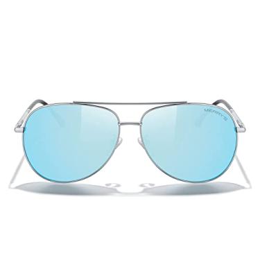 Imagem de MERRY'S Óculos de sol aviador para mulheres e homens, lentes espelhadas polarizadas com estojo - Óculos de sol polarizados para dirigir 60 mm, Armação prateada/lente espelhada azul celeste, Lens