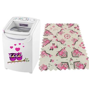 Imagem de Kit 3 Toalhas de Geladeira + Adesivos Decorativo Coruja Coração Rosa -