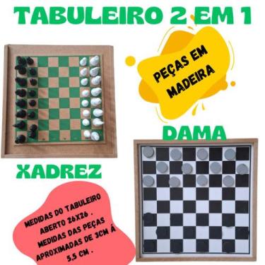 Imagem de Jogo de Tabuleiro Clássico 2 em 1 Damas e Xadrez em Madeira (MDF) Dive