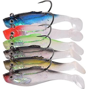 Imagem de Isca de natação de plástico macio AGOOL colorida isca de pesca com glitter com gancho afiado Shad traje de banho rigged Isca Rig para água doce e água salgada 6 peças/12 peças, 6pcs, 10 cm