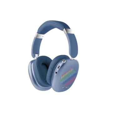 Imagem de H'MASTON Fone de Ouvido Bluetooth Headset Sem Fio Headphone com Microfone Luzes RGB Gamer com Cartão TF Inserível (Não Fornecido) SN23 (Azul)