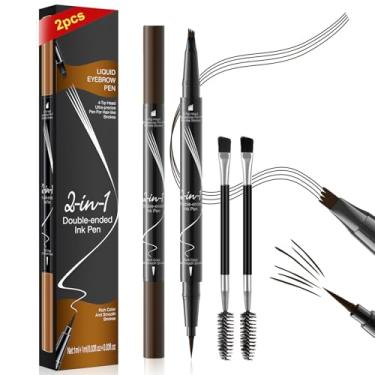 Imagem de Lápis de sobrancelha Microblading – Caneta de sobrancelha de ponta dupla 2 em 1 à prova d'água com ponta de 4 garfos e pincel preciso cria sobrancelhas definidas de aparência natural que duram o dia