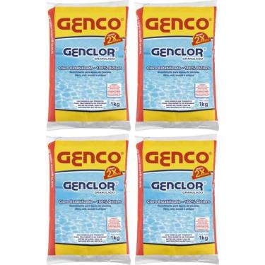 Imagem de kit 4 Genclor Cloro Granulado Estabilizado Dicloro Piscina 1kg - Genco
