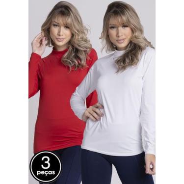 Imagem de Kit 3 Blusas Vekyo Feminina Manga Longa Proteção UV Segunda Pele Térmi