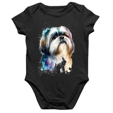 Imagem de Body Bebê Algodão Cachorro Shih Tzu Watercolor - Foca na Moda, Preto, 