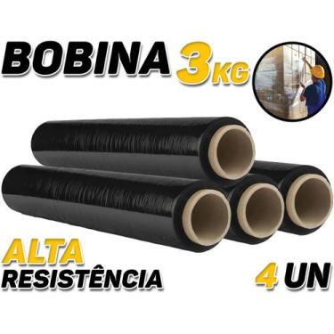 Imagem de Kit 4 Rolos Bobina Filme Stretch Preto 500x30mic C/ 200m 3kg - Brester