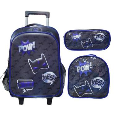 Imagem de Kit Mochila de Rodinha Lancheira e Estojo Pop Art Yepp MIM6338, Azul