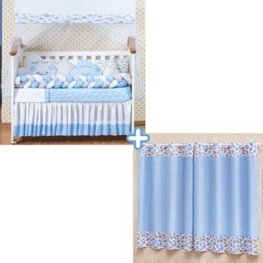 Imagem de Kit Berço Com Trança Nuvem Chuva De Amor 13 Peças Com Cortina Estampad