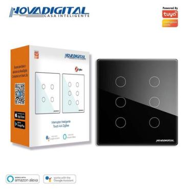 Imagem de Interruptor 6 Botões Preto Touch 4x4 Zigbee Novadigital
