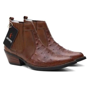 Imagem de Botina Masculina Bico Fino Avestruz Em Couro Ref. Fino-Avestruz - John