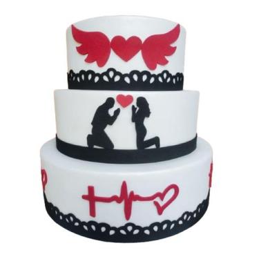 Imagem de Bolo Fake Cenográfico Religioso Batismo Crisma Noivado Casamento - ALL