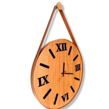 Imagem de Relógio parede Adnet, Fundo Amadeirado, Algarismos 3D Romanos. - Modar