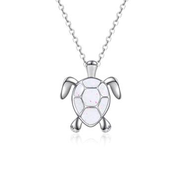 Imagem de VANGETIMI Adorável colar com pingente de tartaruga marinha, animais fofos, corrente de prata opala ajustável, joias para presente de dia das mães, joias para mulheres, Metal