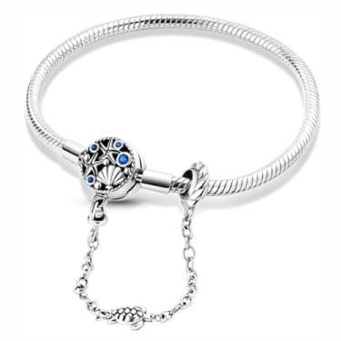 Imagem de Pulseira prata folheada Mar Azul com Trava de Segurança de tartaruga - Linda e delicada! cabe Berloque de prata de todas as marcas (19cm)
