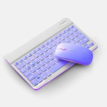 Imagem de Teclado Sem Fio Bluetooth Recarregável com Mouse | Compacto, Silencioso e Compatível com PC, Notebook e Tablet (Roxo)