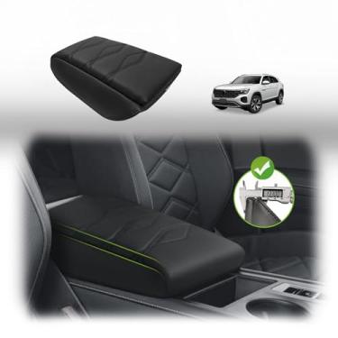 Imagem de Muslogy Capa de console central almofada de apoio de braço extra grossa de 2,5 cm compatível com Volkswagen Atlas & Cross Sport 2024 2025 almofada de descanso de braço protetor de tampa de couro