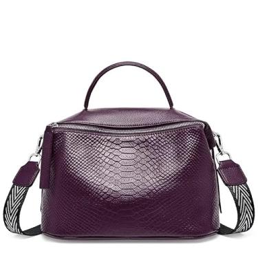 Imagem de Bolsa de ombro feminina com estampa de crocodilo de couro genuíno casual diário, Roxo escuro
