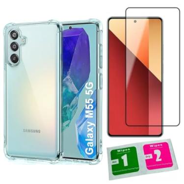 Imagem de [GL CASES] KIT Capa Capinha Case Samsung Galaxy M55 Slim Clear Anti Impacto Reforçada Silicone Transparente Flexível Anti Choque + Pelicula Samsung M55 De Vidro 3D Cobertura Total