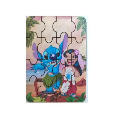 Imagem de Quebra-Cabeça Jogo Infantil Lilo & Stitch 16 Peças MDF 18x26 - Brother