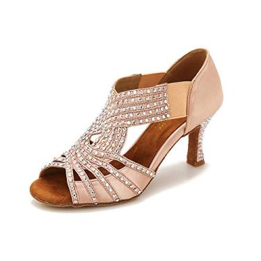 Imagem de Tênis de dança feminino TTdancewear com strass salão Latin Salsa Bachata Performance Dança Sapatos de dança, Nude-2.5inch Heels, 9.5