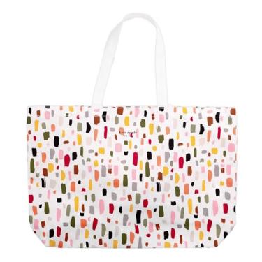 Imagem de kate spade new york Sacola grande de lona para mulheres, linda bolsa para trabalho ou professor, bolsa de praia de lona, bolsa de livro com bolso, traços pintóricos, Traços pintóricos