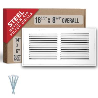 Imagem de Grade de filtro de ar de retorno de aço de 35,5 cm x 15,2 cm [face e porta removíveis] para filtros de 2,5 cm, grade de cobertura de duto HVAC, branca | Dimensões externas: 42,5 cm L x 22,5 cm A para abertura do duto de 35,5 cm x 15,2 cm