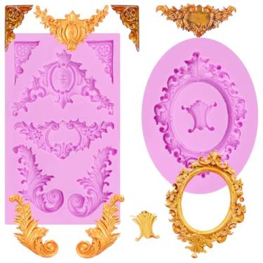 Imagem de Conjunto de moldes de silicone com moldura barroca vintage, roxo, padrão decorativo decorativo para artesanato, para decoração de bolos, enfeite de cupcake, pasta de goma de açúcar, resina de argila,