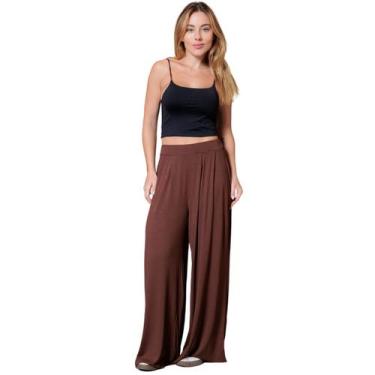 Imagem de Calça Pantalona Feminina Lisa Malha Viscolycra com Pregas - Maranne, M
