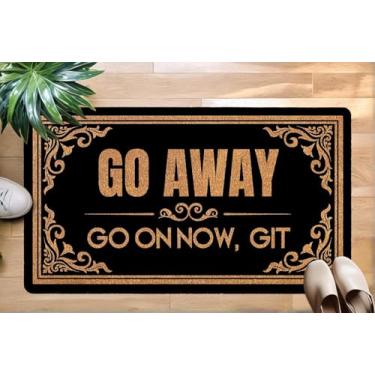 Imagem de Capacho Go Away, tapete de boas-vindas engraçado para porta da frente, varanda ou pátio ao ar livre, tapetes de borracha engraçados, tapete antiderrapante durável para entrada ao ar livre, capacho de